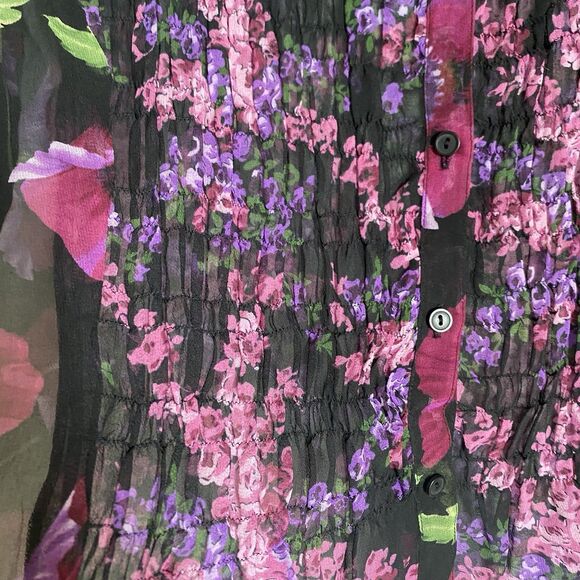 Vintage Allyson Taylor Silk Shirt Top L Floral Purple Button Up Business Casual - Picture 7 of 8